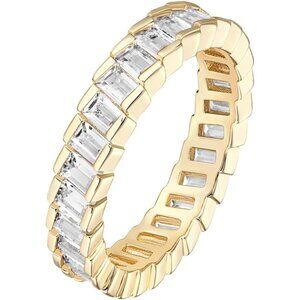 14K Gold Plated Cubic Zirconia Baguette Cut Eternity Bands for Women